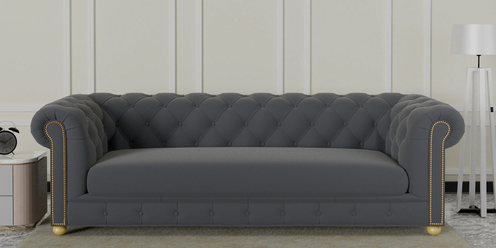 Derby Velvet 3 Seater Sofa In Carbon Grey Colour