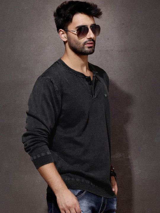 Roadster Black Henley Sweater