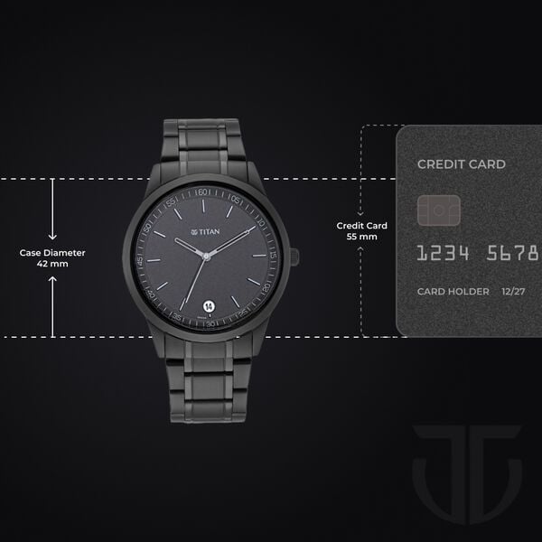 Titan Minimals Quartz Analog with Date Black Dial Black Metal Strap Watch For Men