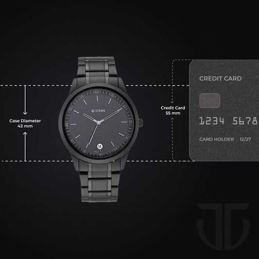 Titan Minimals Quartz Analog with Date Black Dial Black Metal Strap Watch For Men