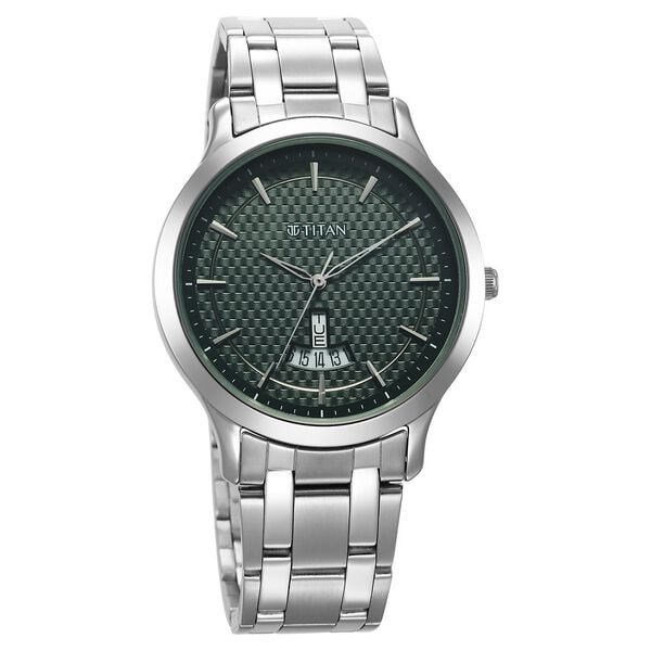 Titan Karishma Quartz Analog Green Dial Silver Stainless Steel Strap Watch For Men