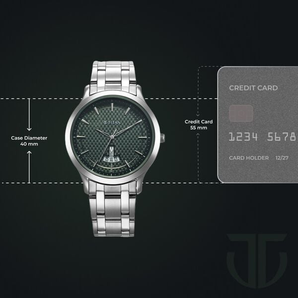 Titan Karishma Quartz Analog Green Dial Silver Stainless Steel Strap Watch For Men