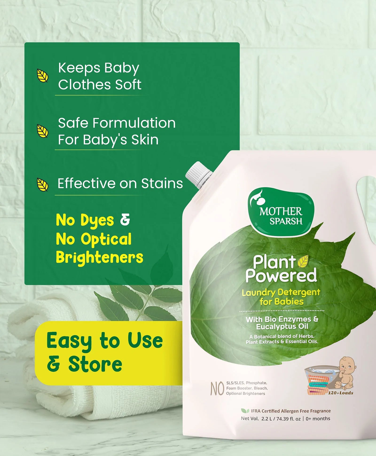 Mother Sparsh Baby Plant Powered Baby Laundry Liquid Detergent Pack of 2 - 2.2 L Each