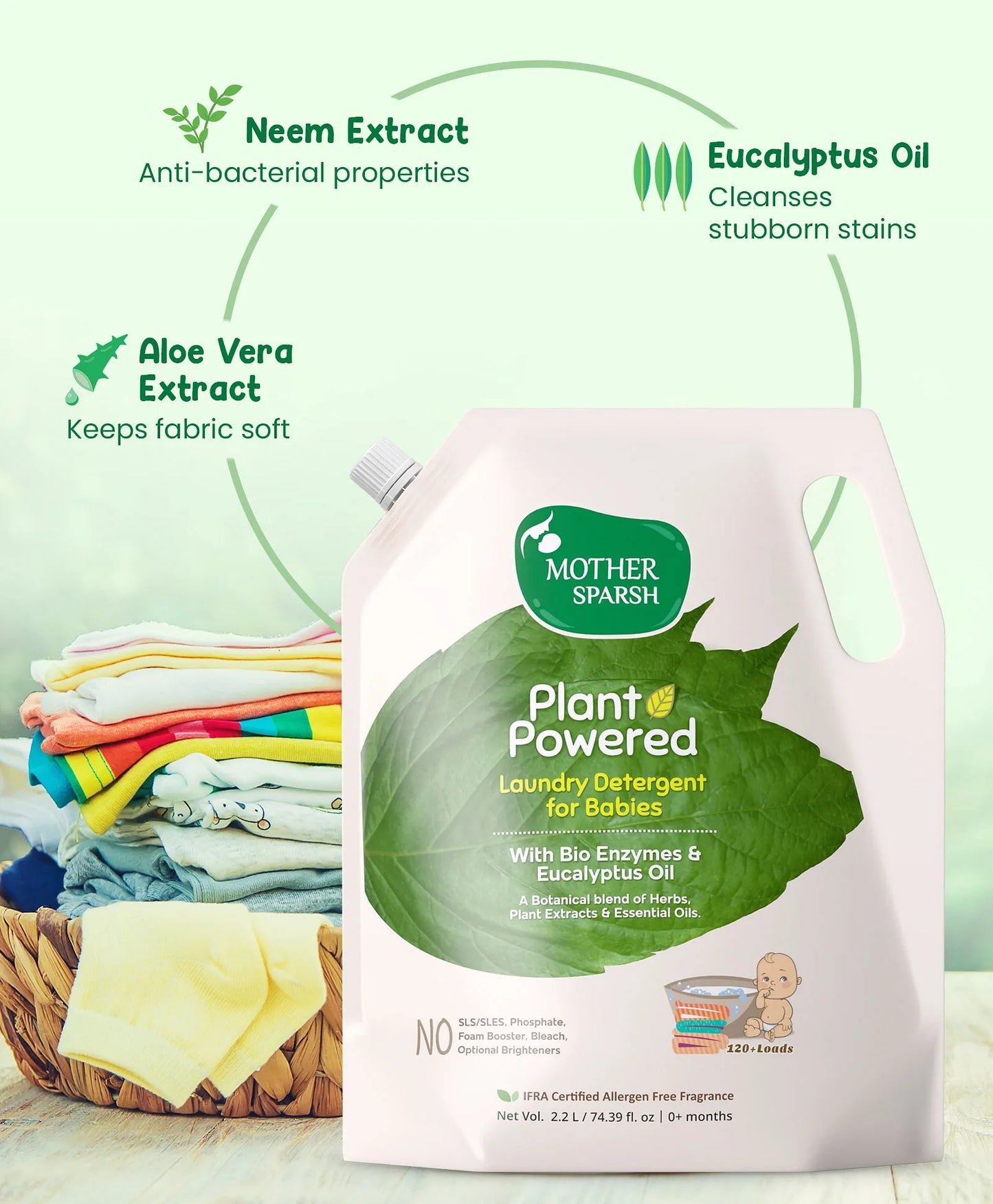 Mother Sparsh Baby Plant Powered Baby Laundry Liquid Detergent Pack of 2 - 2.2 L Each