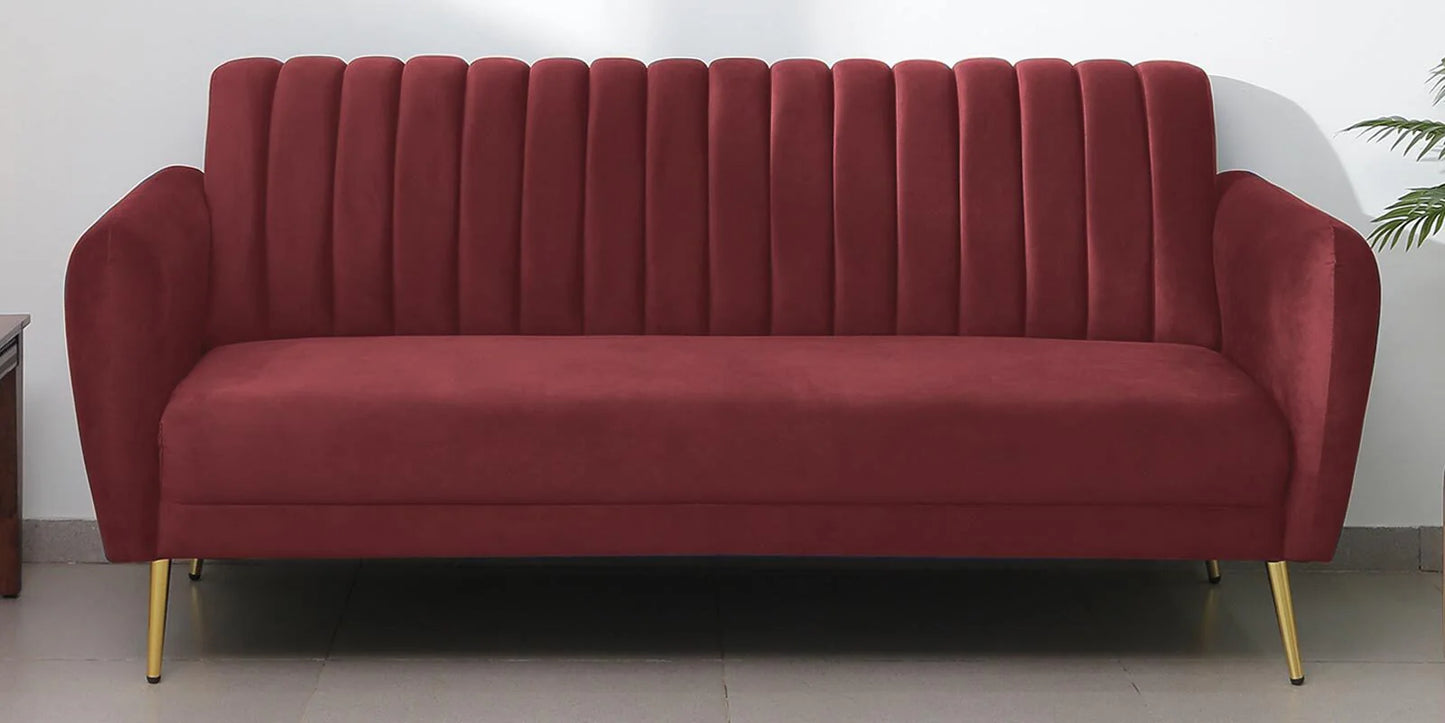 Fidel Velvet 3 Seater Sofa In Wine Red Colour