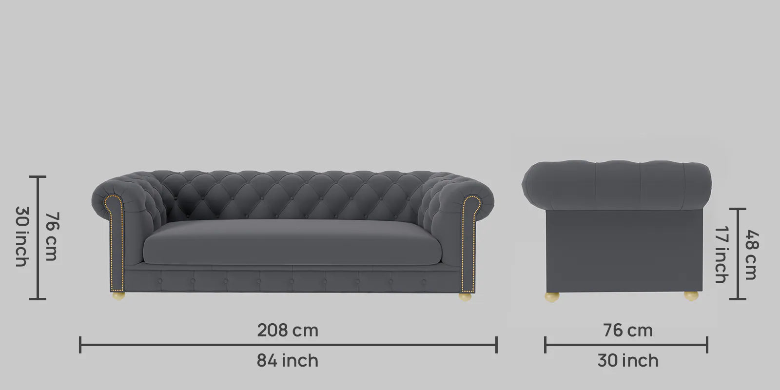 Derby Velvet 3 Seater Sofa In Carbon Grey Colour