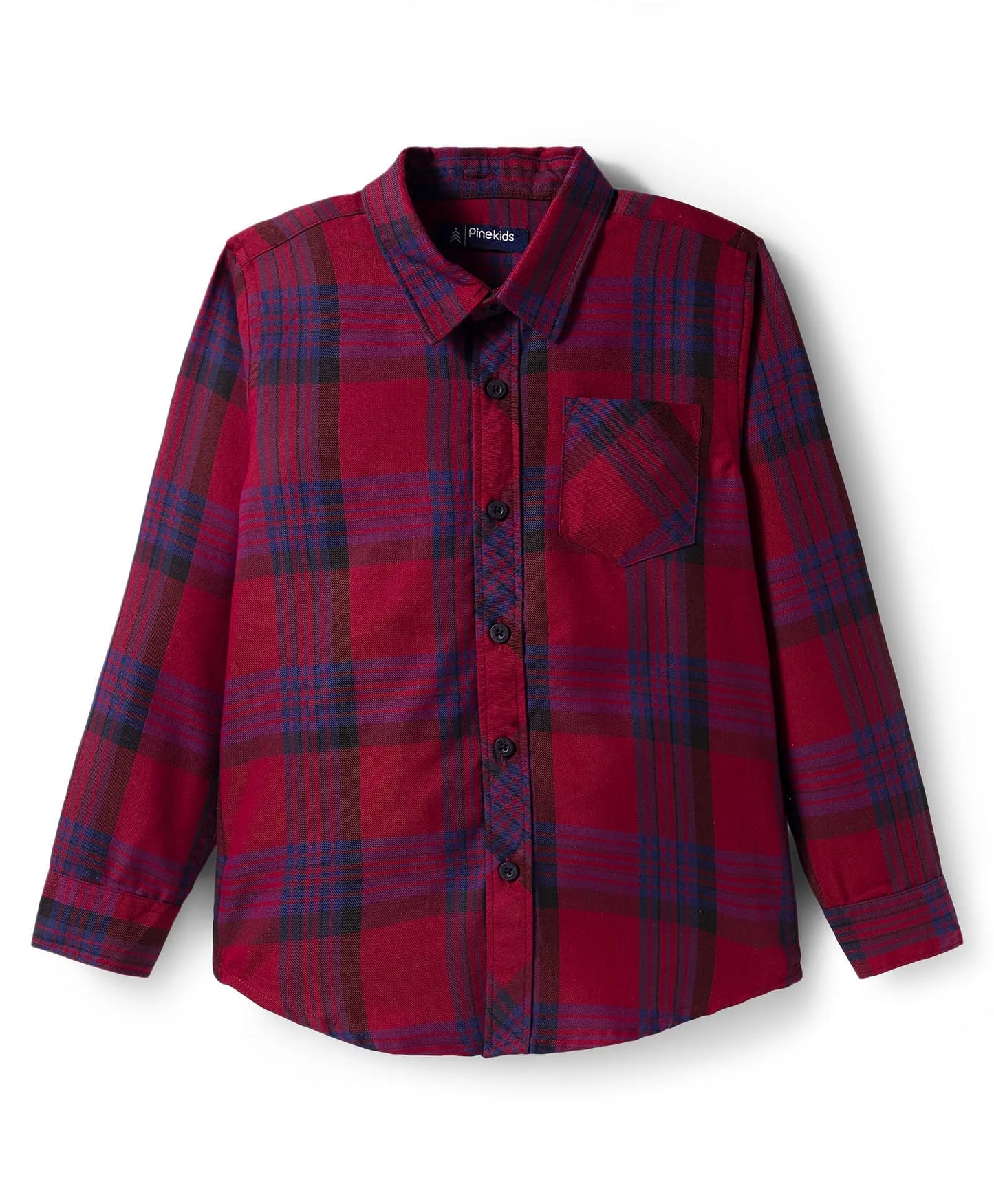 Pine Kids Cotton Woven Full Sleeves Hooded Shirt With Checks - Red