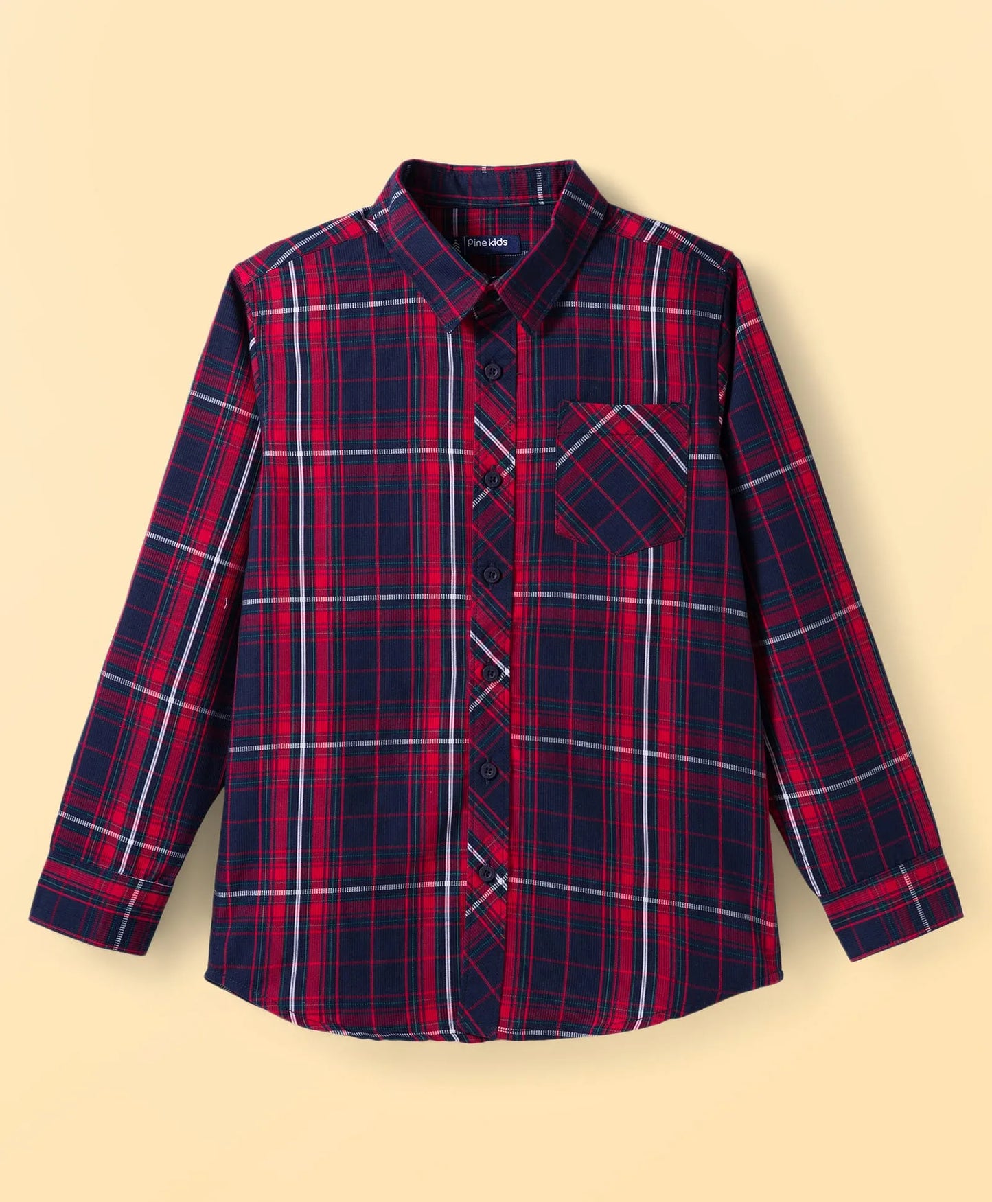 Pine Kids Cotton Woven Full Sleeves Check Shirt with Inner T-Shirt - Red & White