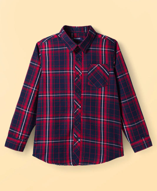 Pine Kids Cotton Woven Full Sleeves Check Shirt with Inner T-Shirt - Red & White