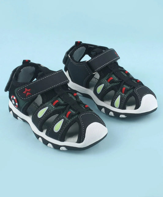 Cute Walk by Babyhug Velcro Closure Sandals with Football Applique - Black