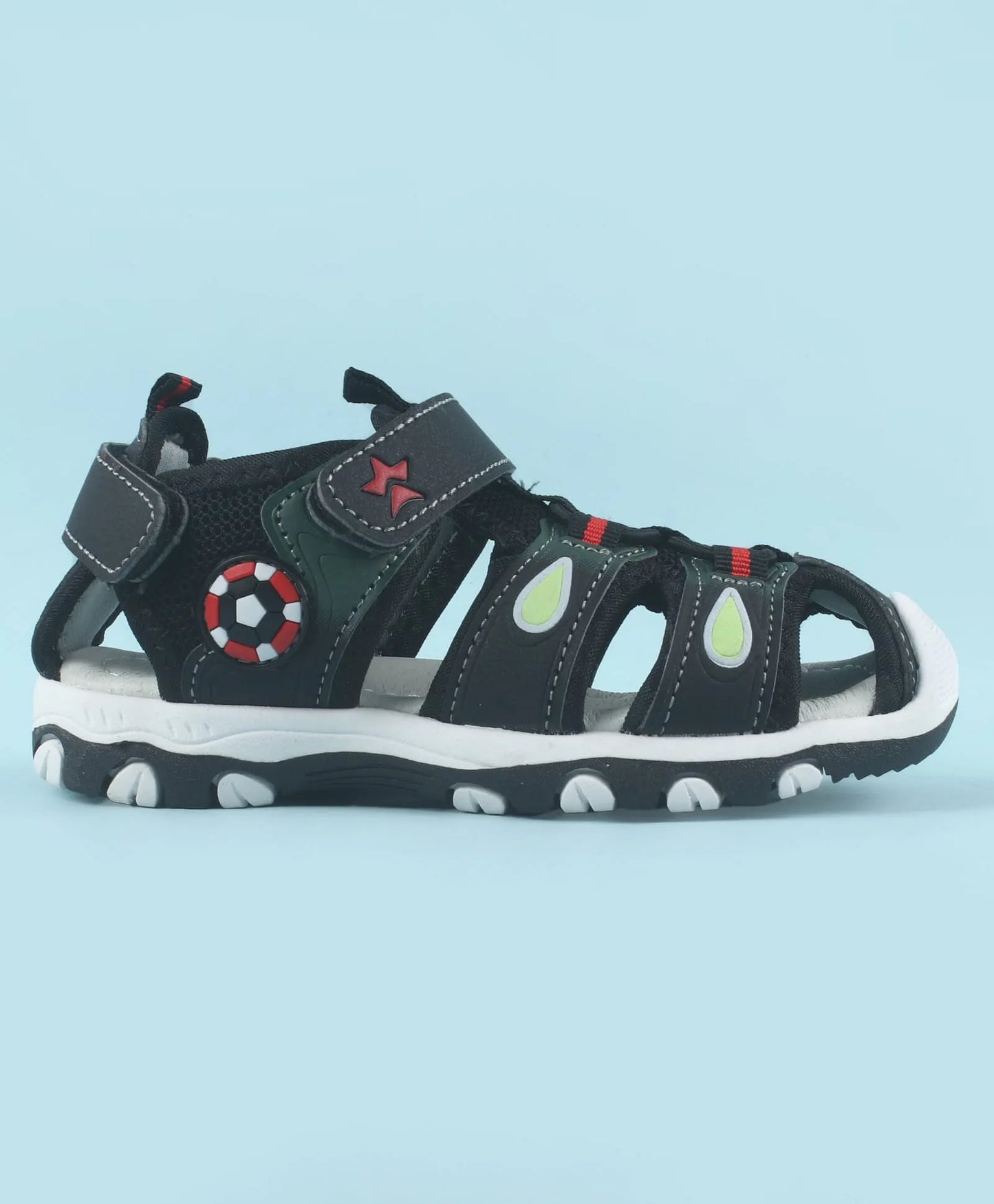 Cute Walk by Babyhug Velcro Closure Sandals with Football Applique - Black