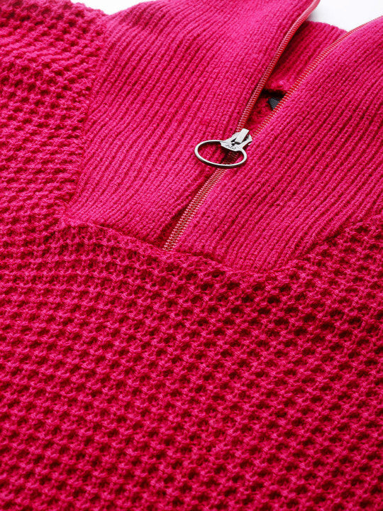 Roadster
Women Pink Self Design Sweater