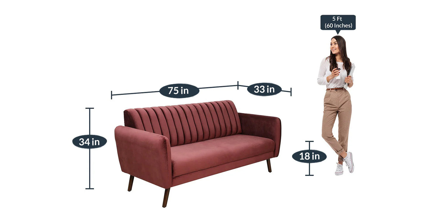 Fidel Velvet 3 Seater Sofa In Wine Red Colour