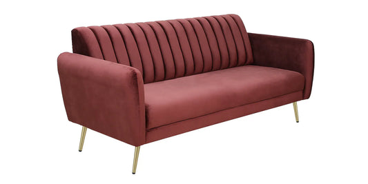 Fidel Velvet 3 Seater Sofa In Wine Red Colour