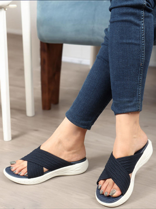 Carlton London sports
Women Navy Blue & White Rubber Sliders