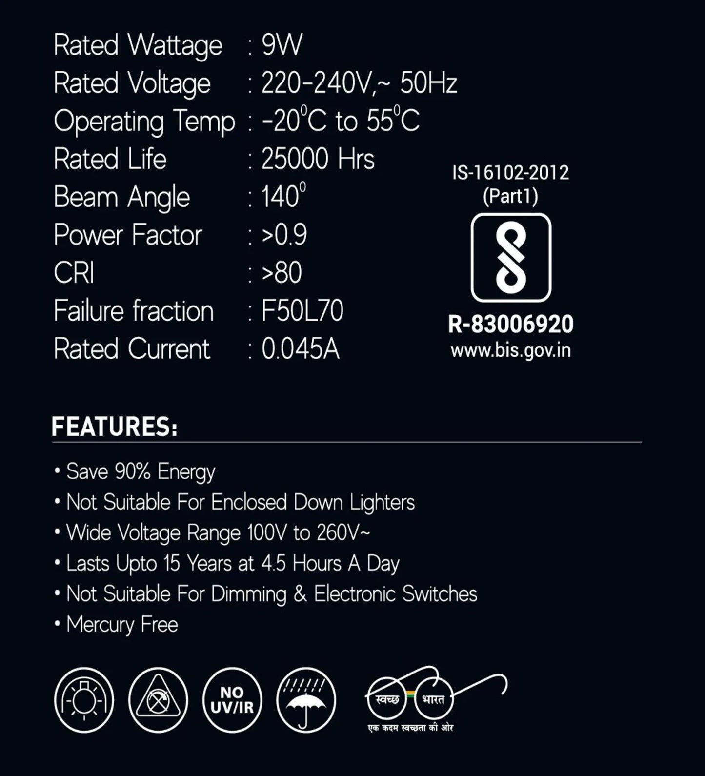 9 W Standard B22 LED Bulb (White, Pack of 2)
pf-share-iconShare
By Goldmedal