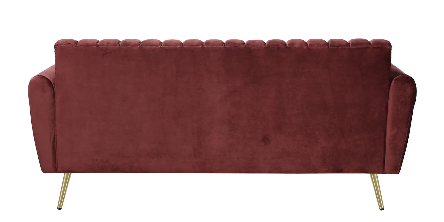 Fidel Velvet 3 Seater Sofa In Wine Red Colour