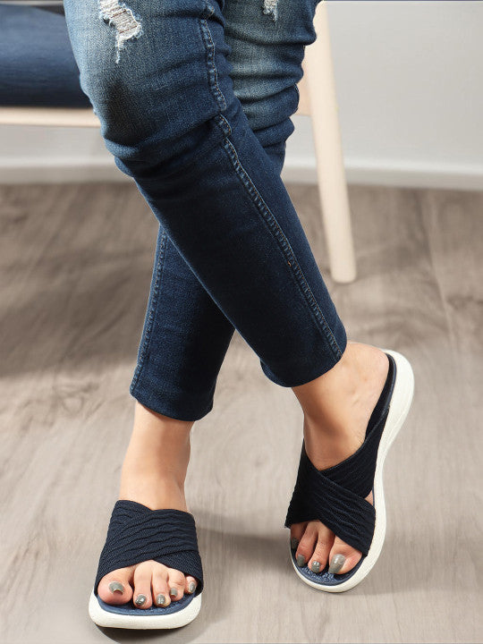 Carlton London sports
Women Navy Blue & White Rubber Sliders