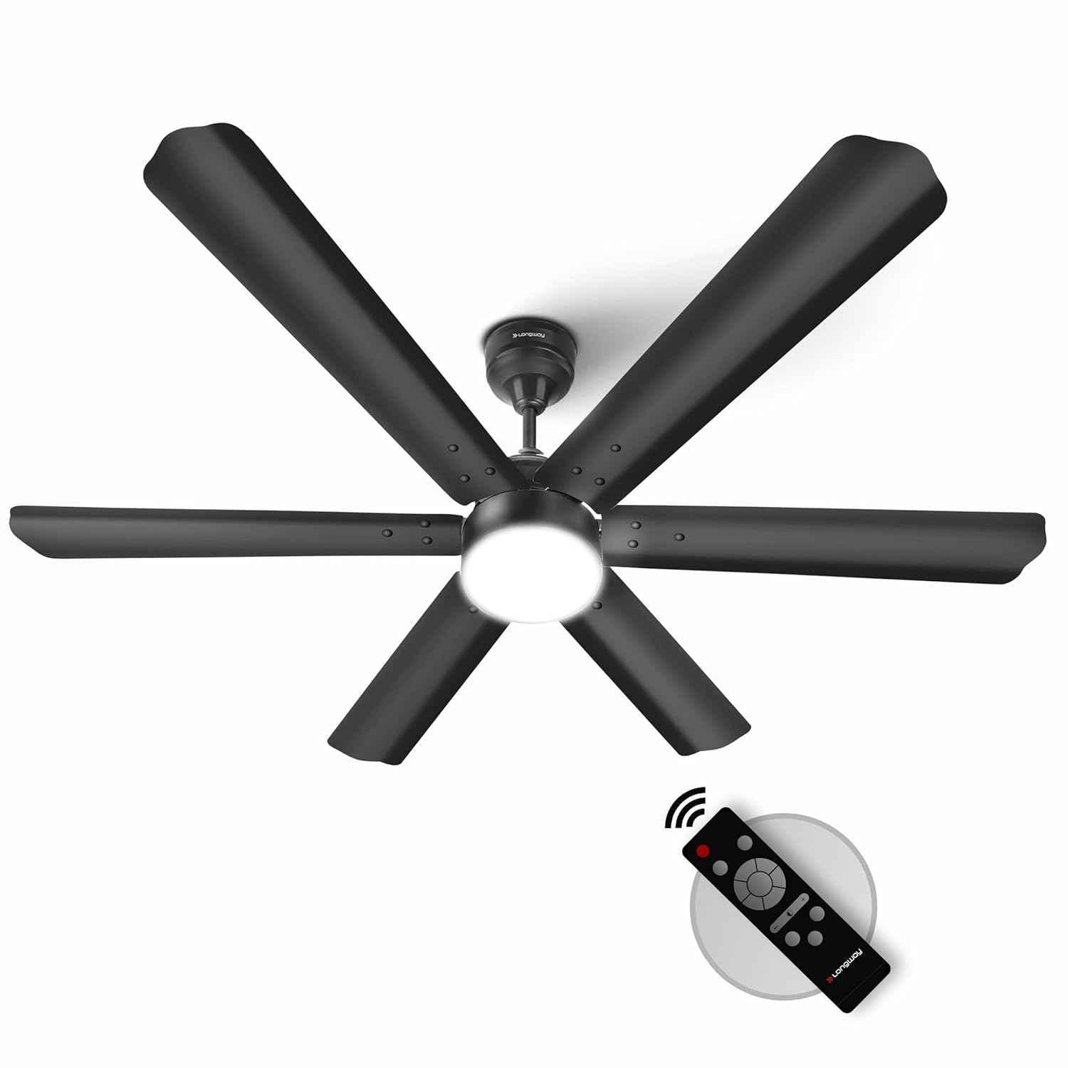 Longway Luminair 28W 5 Star Smoked Brown Anti-Dust Decorative BLDC Ceiling Fan with 6 Blade, Remote Control & LED Light, Sweep: 1200 mm