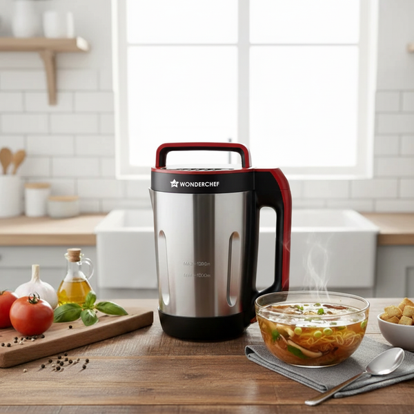 NEO Automatic Soup Maker 1.0 Litre 800W Heater SS Blades & Bowl (Jug) Soup in just 20 mins 2 Years Warranty Red & Black