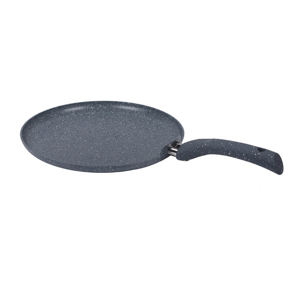 Granite 24cm Non-Stick Dosa Tawa Induction Bottom Soft-Touch Handles Virgin Aluminium PFOA/Heavy Metals Free 3.5mm 2 Year Warranty Grey