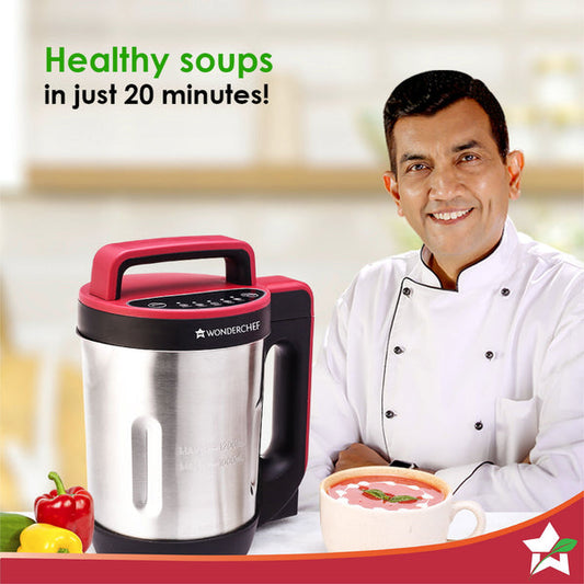 NEO Automatic Soup Maker 1.0 Litre 800W Heater SS Blades & Bowl (Jug) Soup in just 20 mins 2 Years Warranty Red & Black