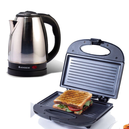 Prato Plus Griller (800W) & Crescent Electric Kettle Healthy Non-stick Aluminium Grill Plates Sleek and Compact Design 1.8 L Kettle Capacity Boil Water in 5 Mins