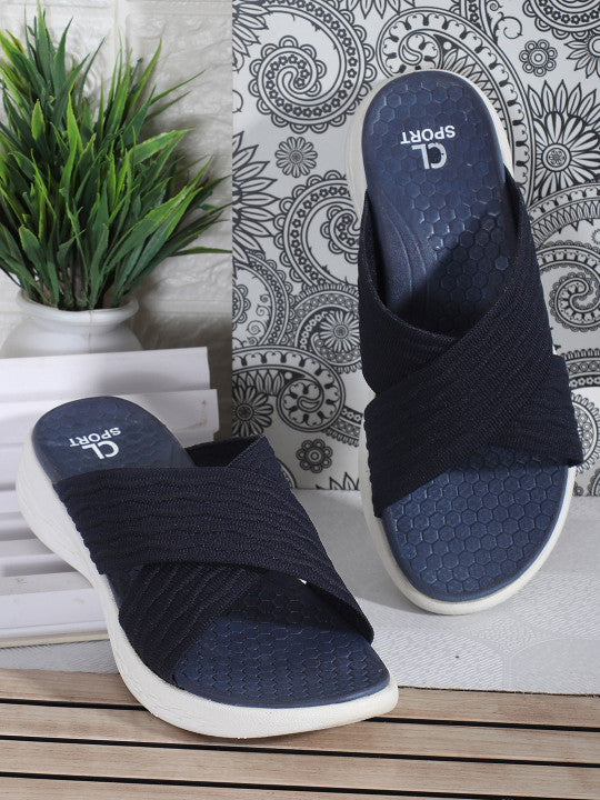 Carlton London sports
Women Navy Blue & White Rubber Sliders