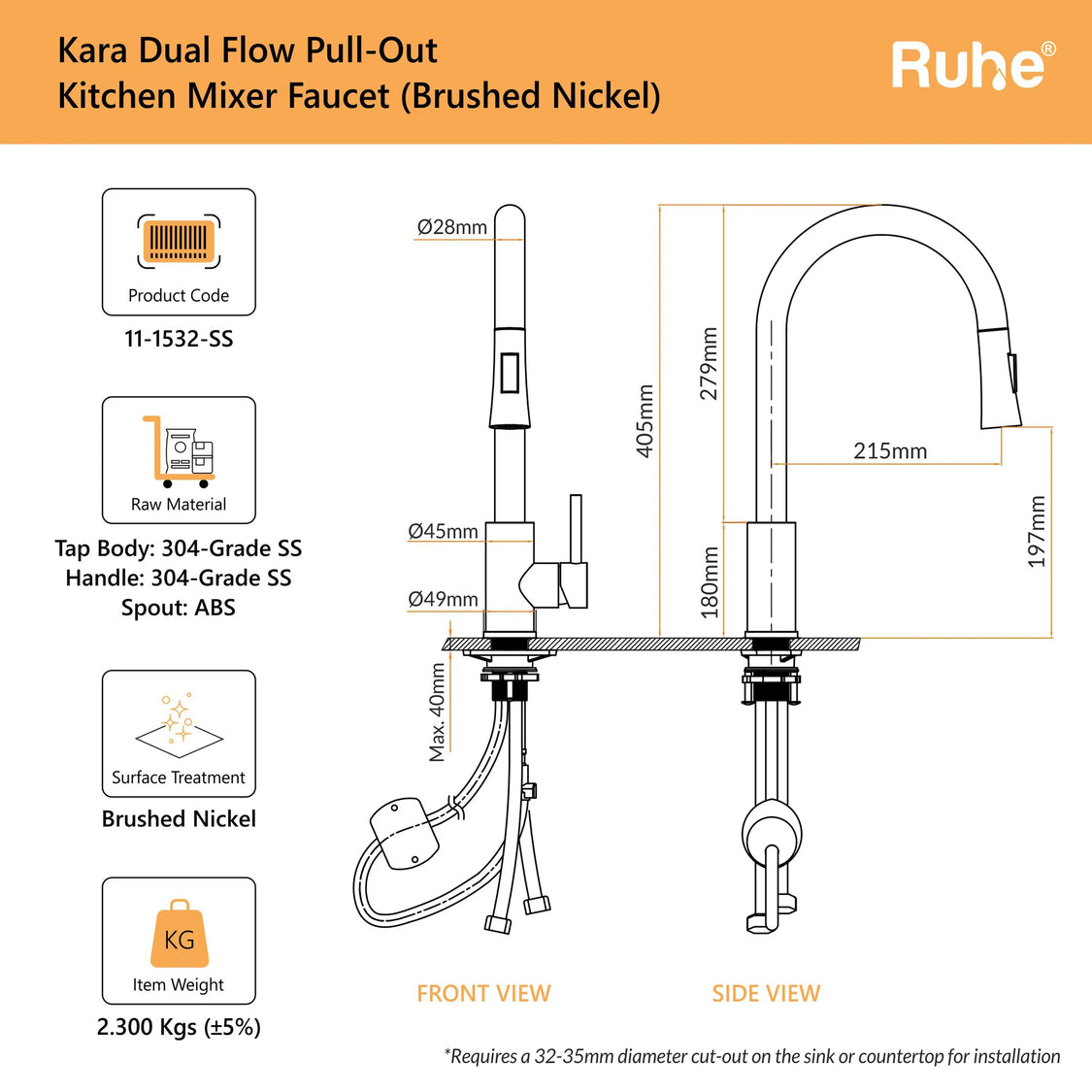 Kara Dual Flow Pull-out Kitchen Mixer Faucet