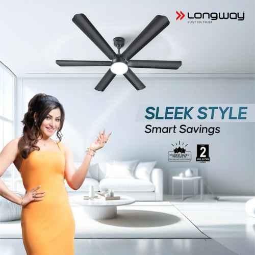 Longway Luminair 28W 5 Star Smoked Brown Anti-Dust Decorative BLDC Ceiling Fan with 6 Blade, Remote Control & LED Light, Sweep: 1200 mm