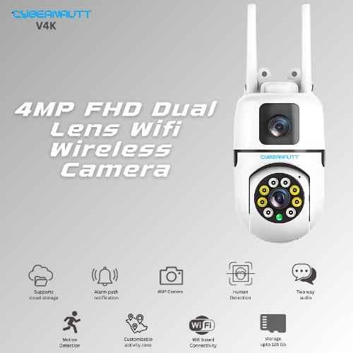 Cybernautt V4K 4MP Dual Lens Full HD Smart Wi-Fi Camera with Colour Night Vision, Human & Motion Detect, 2 Way Audio, Alarm & Support 256GB SD
4.8