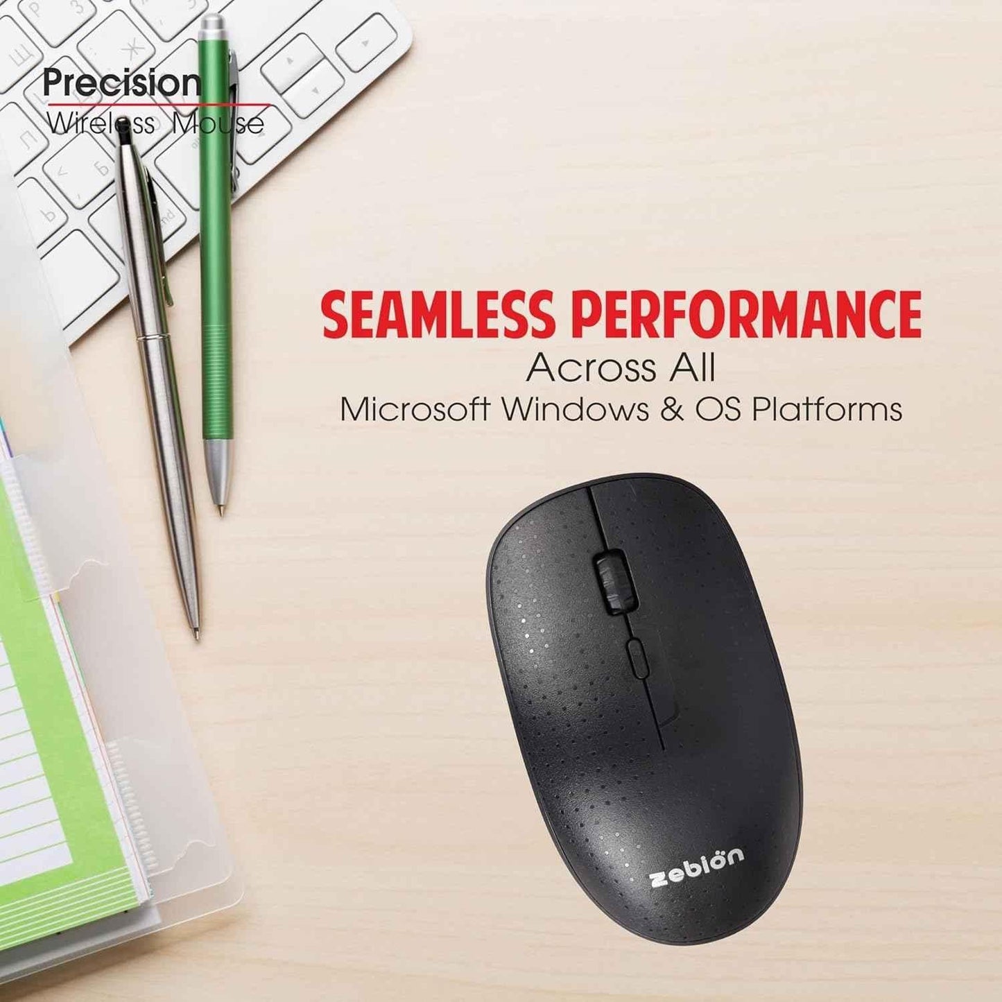 Zebion Precision 1600dpi 4G Adjustable DPI Black Bluetooth Optical Wireless Mouse