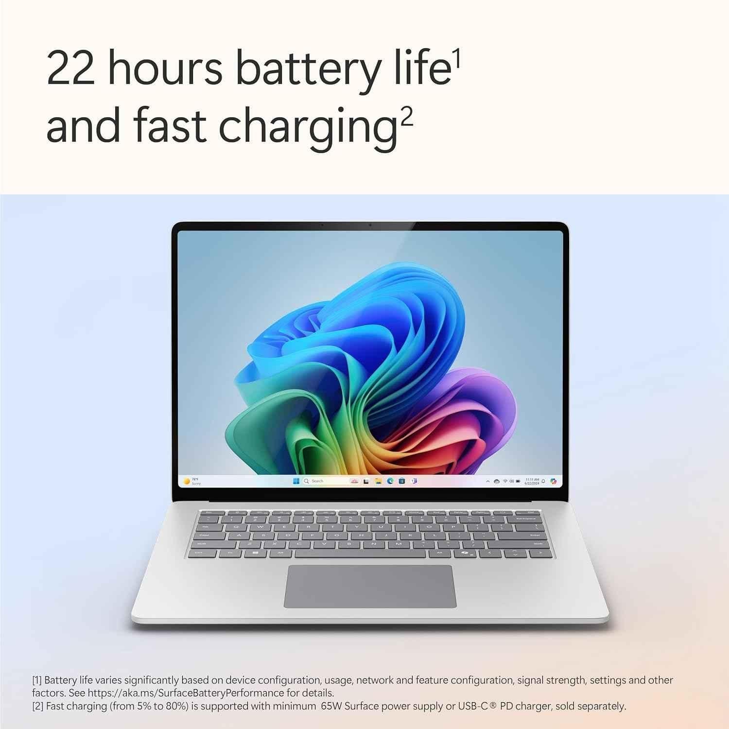 Microsoft SurfaceZHG-00023 Platinum Laptop with Qualcomm Snapdragon X Elite/DDR5/16GB/256GB Windows 11 Home & 15 inchDisplay